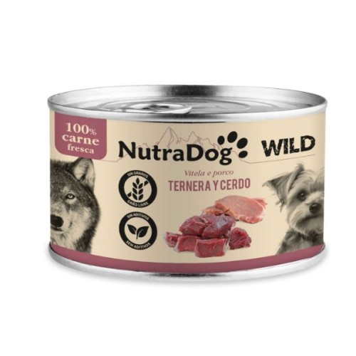Alimento Húmedo Natural Ternera y Cerdo para Perros NutraDog WILD 200 g – Comida Completa Premium