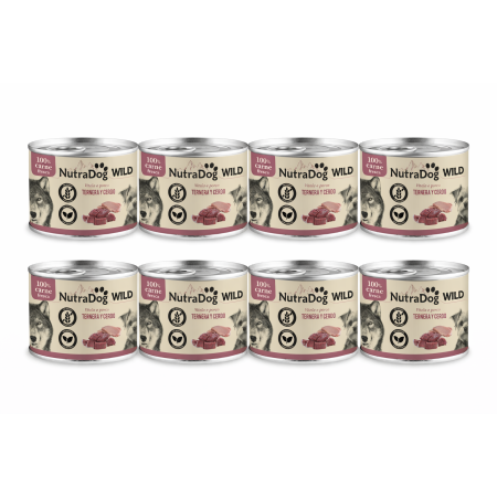 NutraDog WILD Ternera y Cerdo 8x200g | Alimento Húmedo Natural para Perros Pack Ahorro
