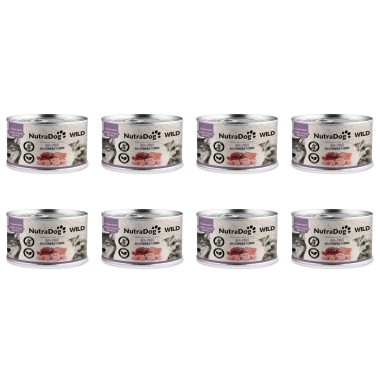 NutraDog WILD Gourmet Alimento Húmedo Natural Pavo, Ternera y Cerdo para Perros 8x200g – Receta Premium Completa