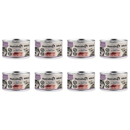 NutraDog WILD Gourmet Alimento Húmedo Natural Pavo, Ternera y Cerdo para Perros 8x200g – Receta Premium Completa