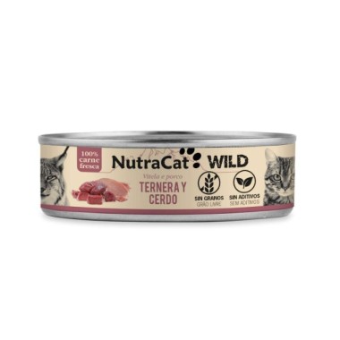 Alimento Húmedo Natural Ternera y Cerdo para Gatos NutraCat WILD 80 g – Comida Completa Premium