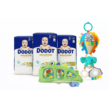 Pack Súper Ahorro Dodot Sensitive Talla 2 (3x58) + Juguetes Sensoriales Bebé