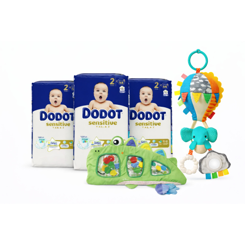 Pack Súper Ahorro Dodot Sensitive Talla 2 (3x58) + Juguetes Sensoriales Bebé