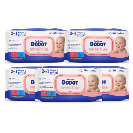 Pack Toallitas Dodot Sensitive Sin Perfume 5x56 (280 uds) – Limpieza Suave y Protección Diaria