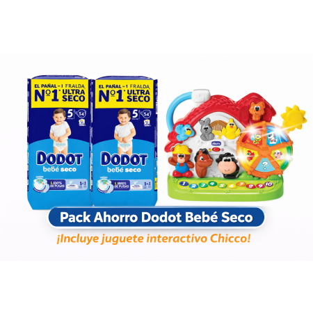 Pack Súper Ahorro Dodot Talla 5 (2x58) + Granja Bilingüe Chicco Juguete Interactivo