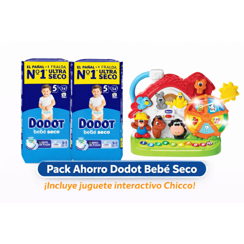 Pack Súper Ahorro Dodot Talla 5 (2x58) + Granja Bilingüe Chicco Juguete Interactivo