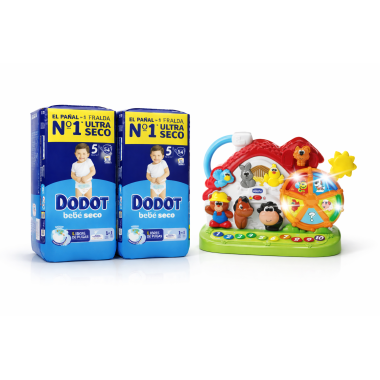 Pack Súper Ahorro Dodot Talla 5 (2x58) + Granja Bilingüe Chicco Juguete Interactivo