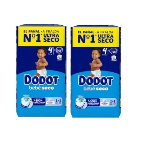 Pack Súper Ahorro Dodot Bebé Seco Talla 4 (2x58) + Asiento de Baño seguro y giratorio