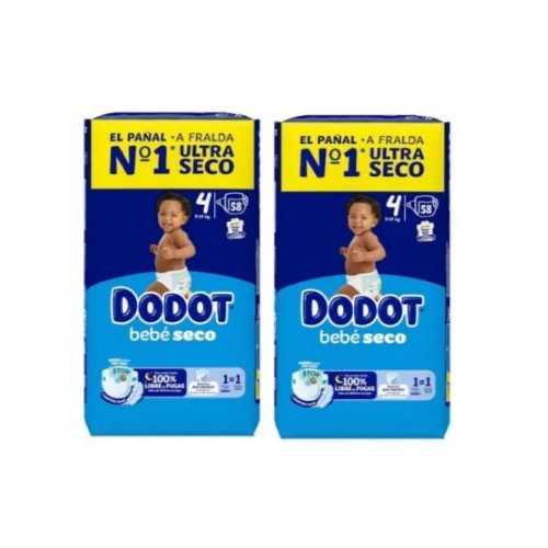 Pack Súper Ahorro Dodot Bebé Seco Talla 4 (2x58) + Asiento de Baño seguro y giratorio