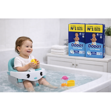 Pack Súper Ahorro Dodot Bebé Seco Talla 4 (2x58) + Asiento de Baño seguro y giratorio