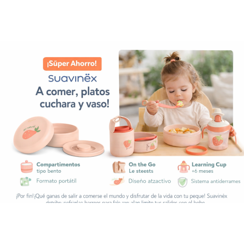 Pack Súper Ahorro Suavinex A Comer | Platos Bento + Cuchara + Vaso Aprendizaje
