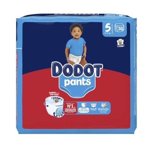 Dodot Pants Talla 5 (12-17) kg 30 Pañales Braguita – Alta Absorción, Antifugas, Suaves y Hasta 12 Horas Secos