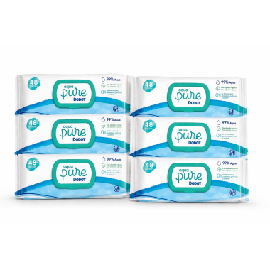 Toallitas Dodot Aqua Pure con Tapita Pack Ahorro 288 Uds (6x48) – Máxima Pureza y Suavidad para tu Bebé