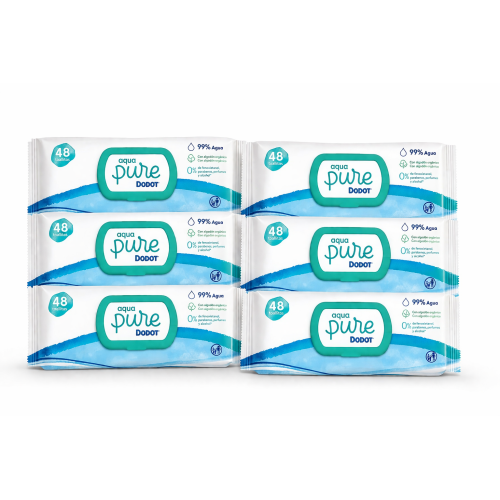 Toallitas Dodot Aqua Pure con Tapita Pack Ahorro 288 Uds (6x48) – Máxima Pureza y Suavidad para tu Bebé