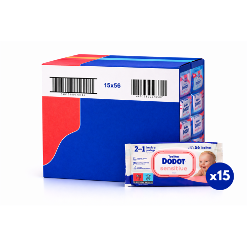 Toallitas Dodot Sensitive 840 unidades (15x56) – limpieza suave e higiene para piel sensible del bebé.