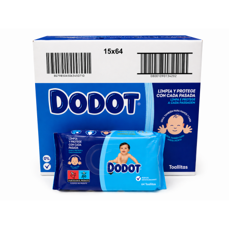 Toallitas Dodot Azul 960 unidades (15x64) – higiene diaria con suavidad y cuidado para piel sensible.