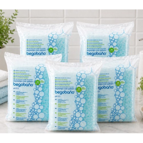 Esponjas de fibra con jabón Begobaño pack 5x24 unidades | Higiene práctica y ahorro