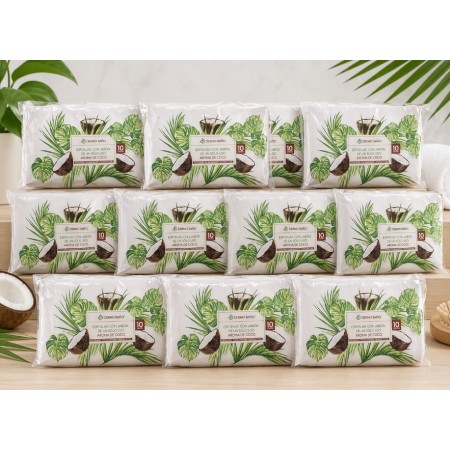 Esponjas de Fibra con Jabón Aroma Coco Pack Ahorro 12 x 10 Dermobaño | 120 Unidades , Espuma Cremosa, Uso Diario Sin Gel