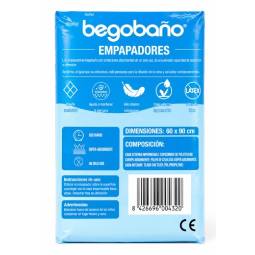 Empapadores Absorción Extra Begobaño Pack 4 x 30 Unidades (120 uds) | 60x90 cm Alta Absorción