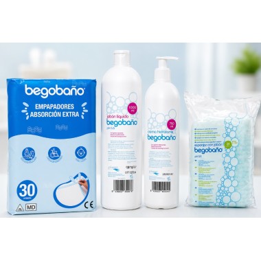 Pack Súper Ahorro Begobaño | Empapadores 60x90 + Jabón pH 5.5 + Crema Hidratante + Esponjas con Jabón