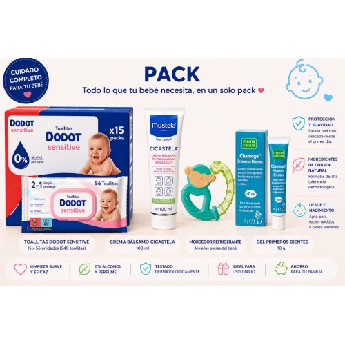 pack bebé super ahorro dodot sensitive mustela cicastela chamogel mordedor