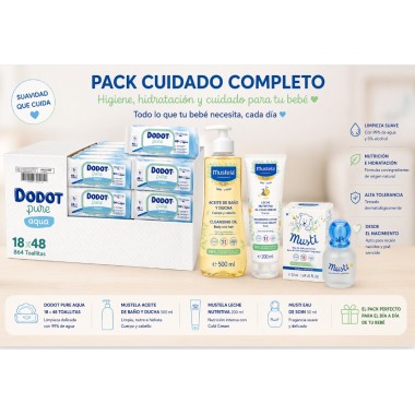 pack bebe dodot pure aqua 18x48 mustela aceite 500 ml cold cream 200 ml musti 50 ml cuidado completo bebe