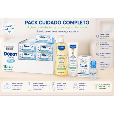 pack bebe dodot pure aqua 18x48 mustela aceite 500 ml cold cream 200 ml musti 50 ml cuidado completo bebe