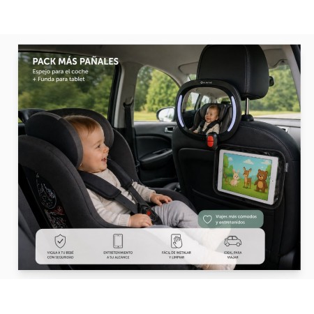 Pack Súper Ahorro de Viaje Olmitos | Espejo retrovisor LED + Funda Tablet Coche Bebé