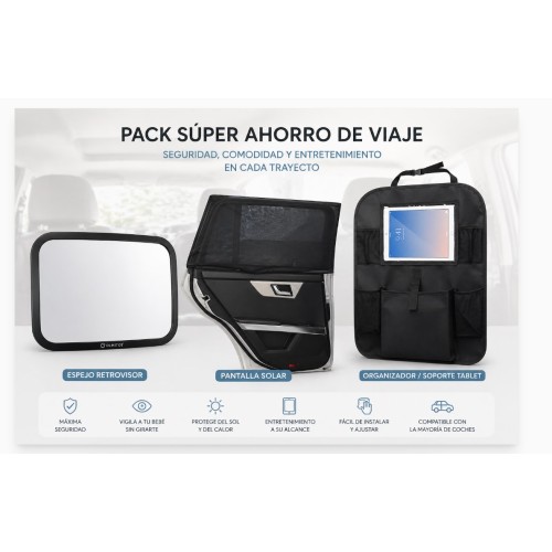 Pack Súper Ahorro a viajar Olmitos | Espejo + Parasol + Organizador Tablet