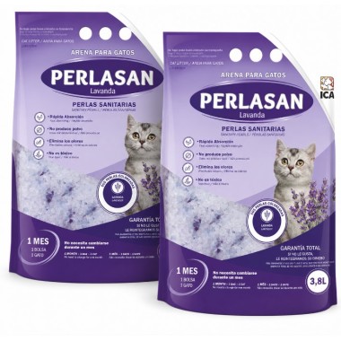Arena para Gatos Perlasan Lavanda Pack 2 x 3,8L – Perlas Sanitarias Absorbentes Sin Polvo