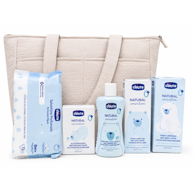 Chicco Natural Sensation Set Bebé con Bolsa Beige | Higiene e Hidratación Recién Nacido