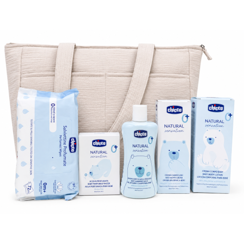 Chicco Natural Sensation Set Bebé con Bolsa Beige | Higiene e Hidratación Recién Nacido