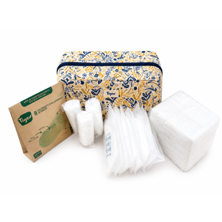 Todo lo esencial para el cuidado de mamá y bebé en un práctico neceser, ideal para hospital, posparto y primeros días.