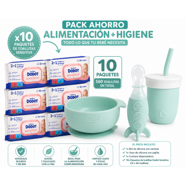 Pack Ahorro Alimentación + Higiene Bebé | Silicona Chicco + 10 Packs Dodot Sensitive