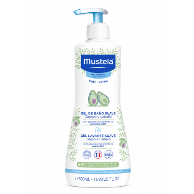 Gel de Baño Suave Mustela 500 ml | Limpieza delicada para cuerpo y cabello del bebé