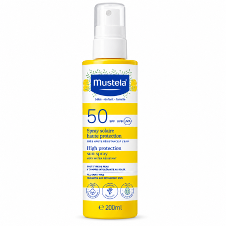Spray Solar Mustela SPF 50 200 ml | Alta protección solar para bebés y niños