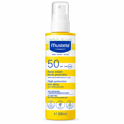 Spray Solar Mustela SPF 50 200 ml | Alta protección solar para bebés y niños
