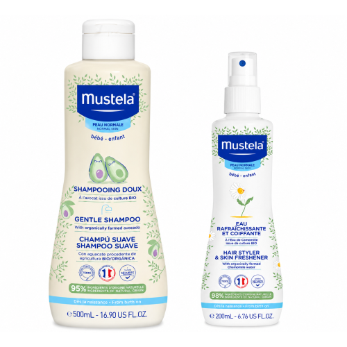 Duplo Champú Suave 500ml + Agua de Peinar 200ml Mustela | Rutina Cabello Bebé