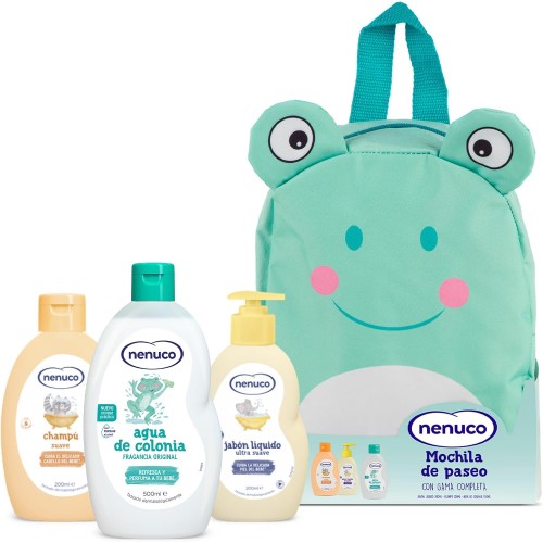 Mochila Ranita Nenuco con Productos de Higiene Bebé | Pack paseo con colonia, champú y jabón ultra suave