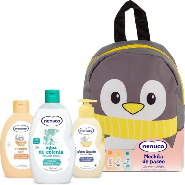 Mochila Nenuco con Productos de Higiene Bebé | Pack paseo con colonia, champú y jabón ultra suave
