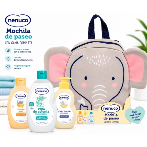 Mochila Elefante Nenuco con Productos de Higiene Bebé | Pack completo para el cuidado diario del bebé