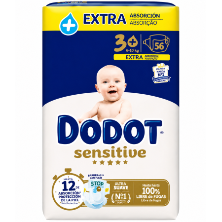 Dodot Sensitive Talla 3+ Extra Absorción | Protección hasta 12h y suavidad para la piel del bebé