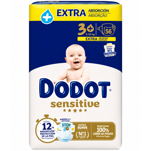 Dodot Sensitive Talla 3+ Extra Absorción | Protección hasta 12h y suavidad para la piel del bebé