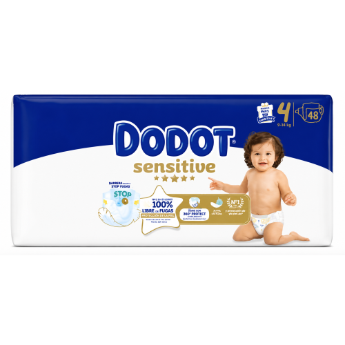 Dodot Sensitive Talla 4 Pañales Bebé 9-14 kg | Máxima suavidad y protección anti fugas para piel sensible