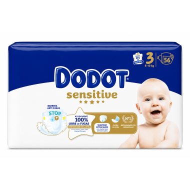 Dodot Sensitive Talla 3 Pañales Bebé 6-10 kg | Suavidad extra y máxima protección anti fugas para piel sensible