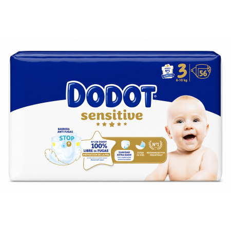 Dodot Sensitive Talla 3 Pañales Bebé 6-10 kg | Suavidad extra y máxima protección anti fugas para piel sensible
