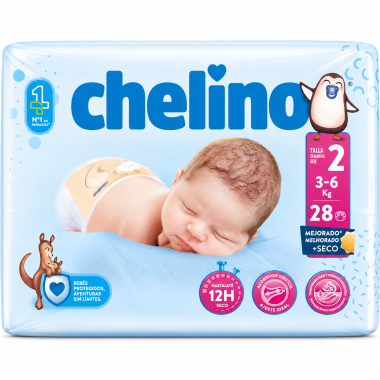 Chelino Talla 2 (3-6 kg) | Pañales bebé ultra absorbentes hasta 12h seco