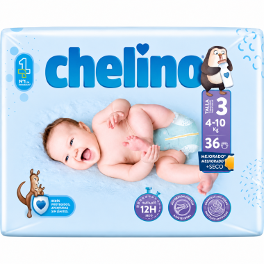 Chelino Talla 3 Pañales Bebé 4-10 kg | Protección 12H, Ajuste Cómodo y Antifugas