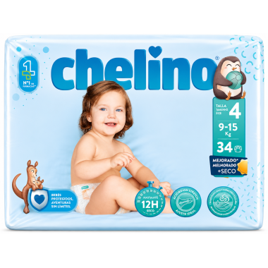 Chelino Talla 4 (9-15 kg) | Pañales bebé ultra secos con ajuste perfecto y máxima comodidad