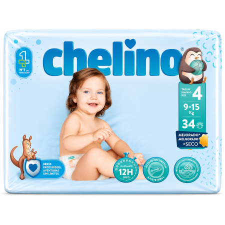 Chelino Talla 4 (9-15 kg) | Pañales bebé ultra secos con ajuste perfecto y máxima comodidad